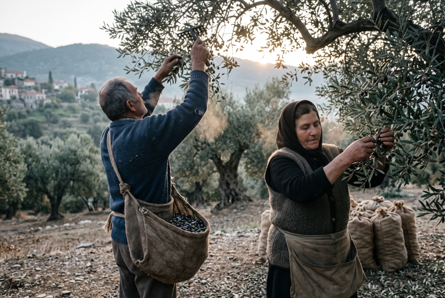 Hand-Picking in Traditional Sacks