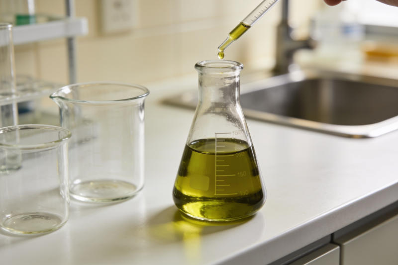 Laboratory glassware testing an olive oil sample
