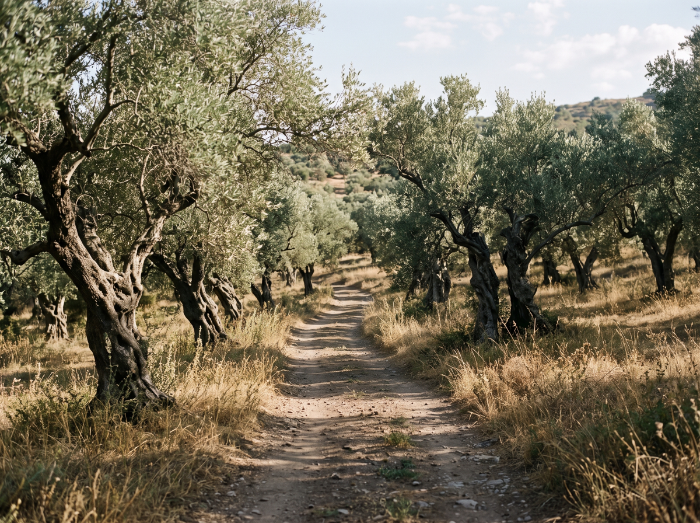 A path between old olive trees on Lesvos