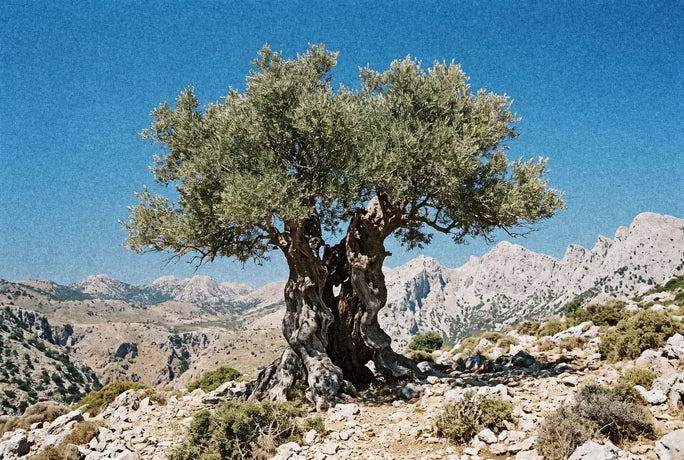 An ancient olive tree in the mountains