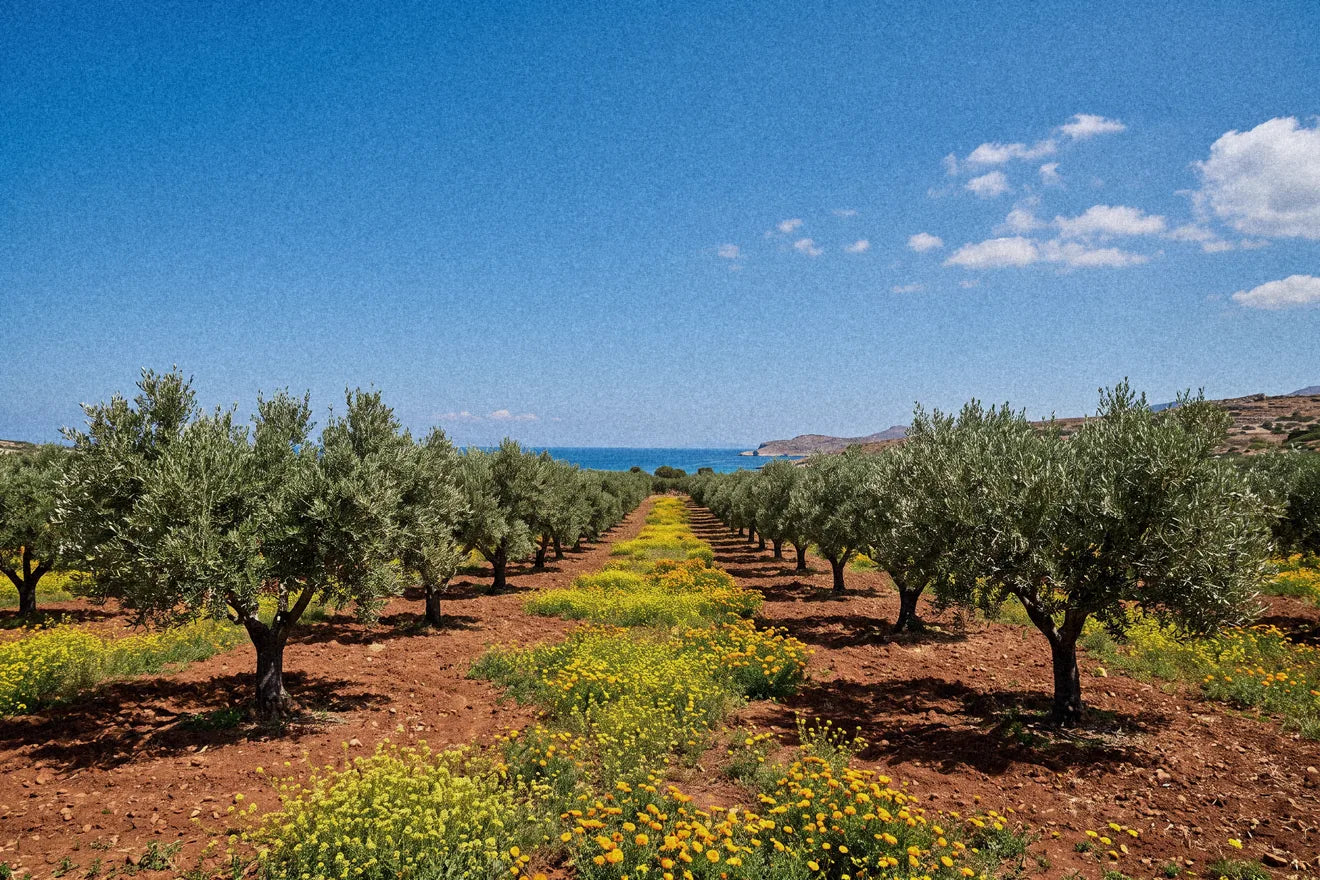 An olive grove in Crete under open sky